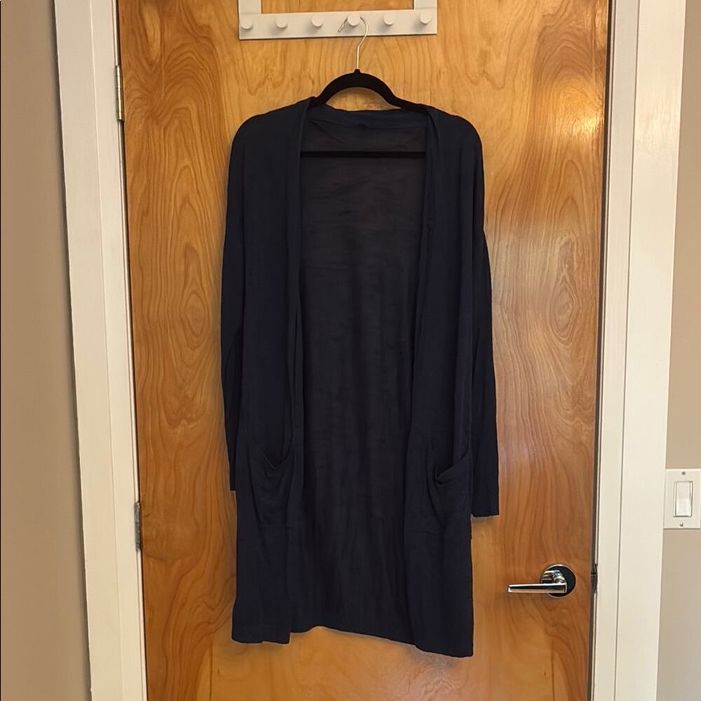 Uniqlo Blue Linen Cotton Blend Long Cardigan
